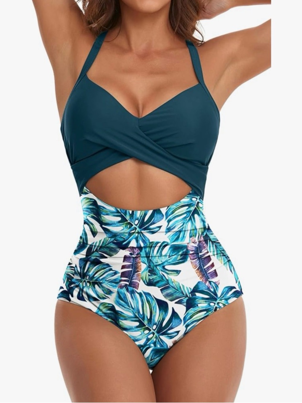 Eomenie One Piece Swimsuit Tummy Control Cutout High Waisted Wrap Tie Back M NWT